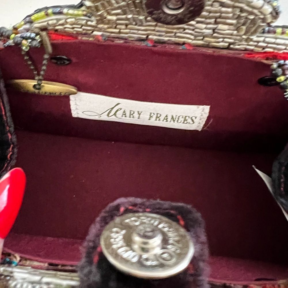 Vintage retro Mary Frances burgundy velvet embellished goth evening Y2K bag - Picture 8 of 11